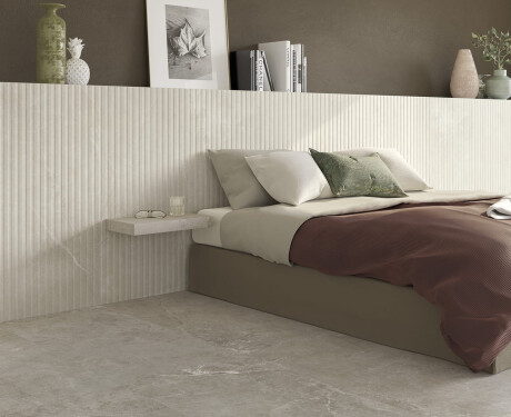 Grooved porcelain floor tiles, 60x120, light gray, matte, A4H510 Rigat-One Ermetica Bianco