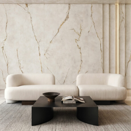 Large-format 120x280 marble-effect porcelain tile with warm-toned veins, gloss finish A4H634 Dubai Gold #2