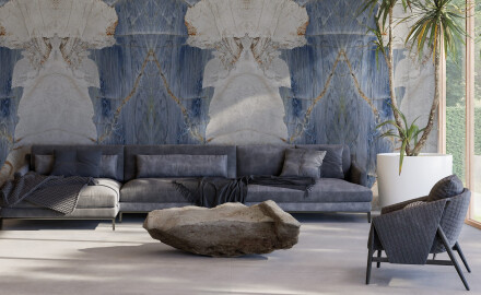 Bookmatch Porcelain Tile 120x280, Blue Marble with Light Veins, Glossy Finish A4H664 Botaniko Blu