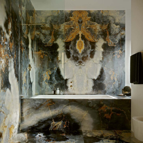 Large-format porcelain tile, 120x280, deep blue marble with veins, glossy finish, A4H674 Eterno Blu #5