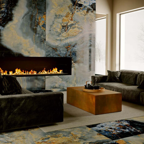 Large-format porcelain tile, 120x280, deep blue marble with veins, glossy finish, A4H674 Eterno Blu #7