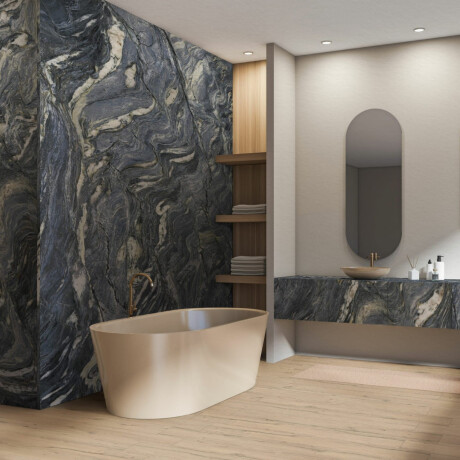 Large-format 120x280 blue marble porcelain tile with light veins, glossy finish, A4H677 Esplosione #4
