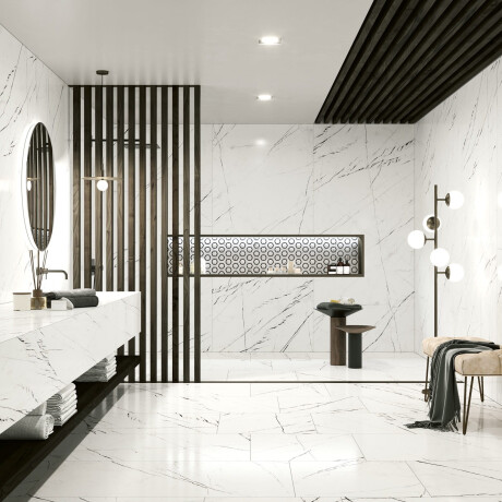 Large-format porcelain tile, 120x280, white marble with black veins, matte finish, A4H680 Markina White #7