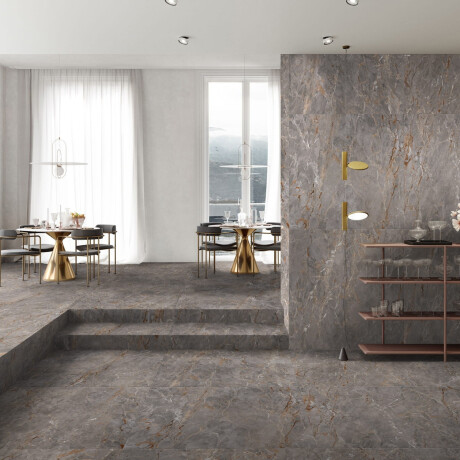 120x120 floor tiles, gray marble with gold veins, glossy finish, A4H723 Sarankolin #2