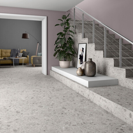 Glazed Porcelain Tile for Floors, 60x120, Grey (Matte), Rectified, A4H97, Terrazzo #10