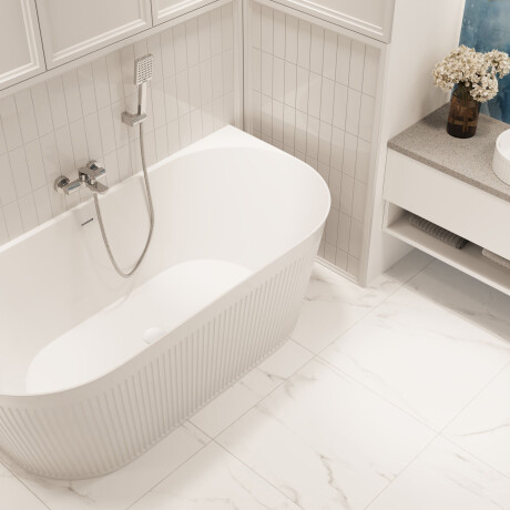 Free-standing Glamour 170 cm fluted panelled bathtub, complete with siphon and plug/drain in white #1