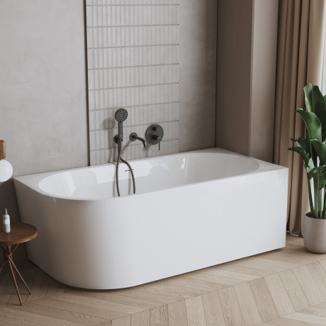 Astri freestanding wall-mounted bathtub, 150 cm, right-sided, complete with a trap, drain plug, and an elegant overflow #1