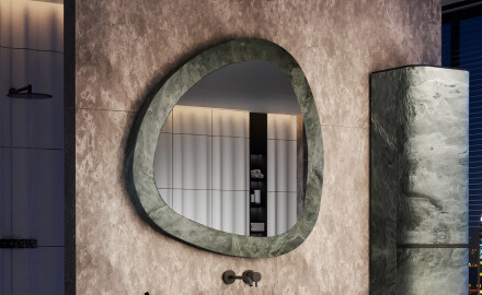 Irregular-shaped mirror with a natural stone frame L296