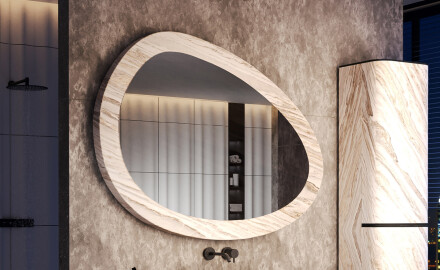 Asymmetrical mirror featuring a stone texture L298