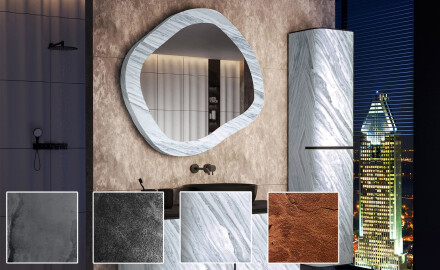 Bathroom mirror with a custom stone frame L297
