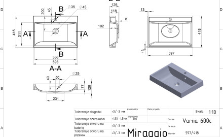 VARNA 600 MATT Sink