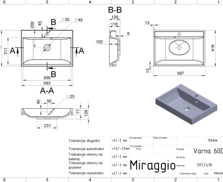 VARNA 600 MATT Sink