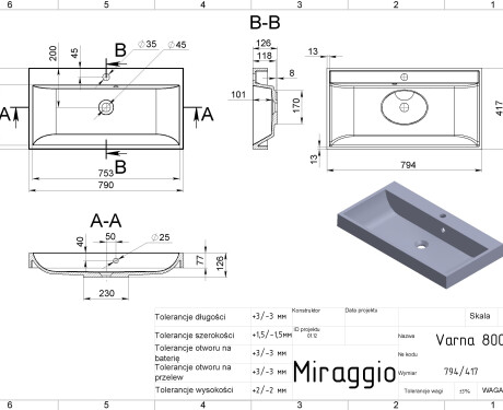 VARNA 800 MATT Sink