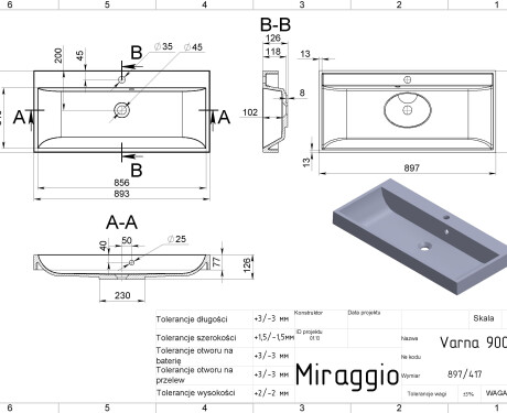VARNA 900 MATT Sink