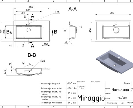 BARCELONA 700 L MATT Sink