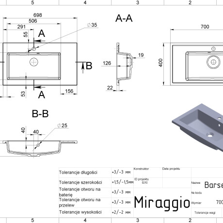 BARCELONA 700 L MATT Sink #1