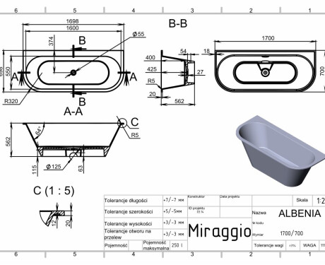 ALBENIA MATT Bathtub