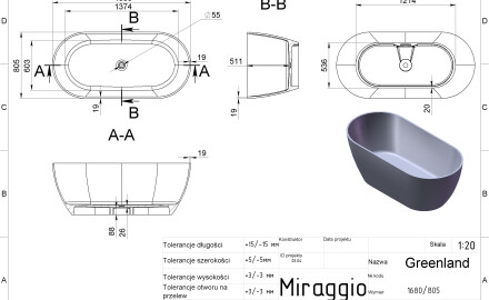 GREENLAND 1680 MIRASOFT Bathtub