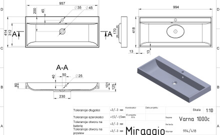 VARNA 1000 MIRASOFT Sink