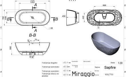 SAPFIRE MATT Bathtub