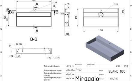 ISLAND 800 MIRASOFT Sink