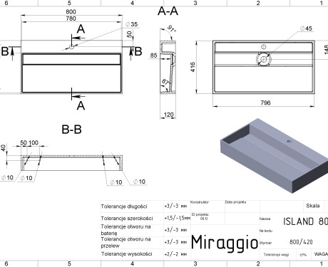 ISLAND 800 MIRASOFT Sink