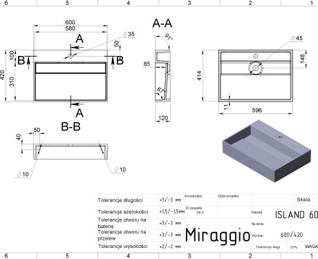 ISLAND 600 MIRASOFT Sink