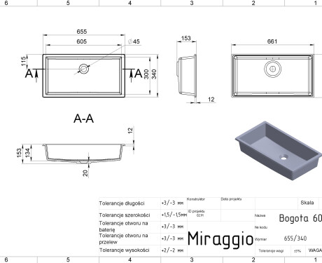 BOGOTA 605 MIRASOFT Sink