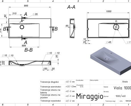 VIOLA 1000 L MATT Sink
