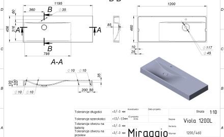 VIOLA 1200 L MIRASOFT Sink