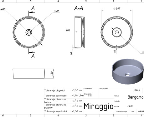 BERGAMO MIRASOFT Sink