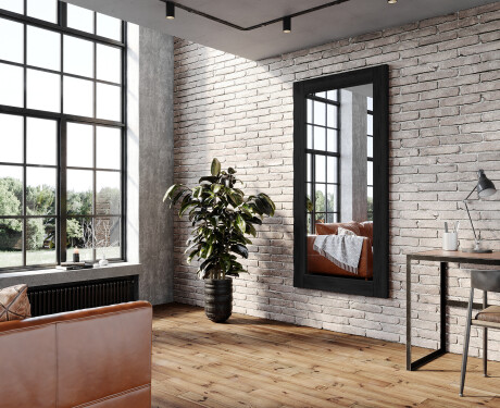 Vertical oak wooden illuminated mirror with rectangular frame L224 #7