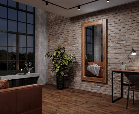 Vertical oak wooden illuminated mirror with rectangular frame L224 #5