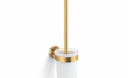 CLASSIC—Wall-mounted toilet brush / frosted glass holder / brushed gold