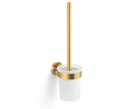 CLASSIC—Wall-mounted toilet brush / frosted glass holder / brushed gold