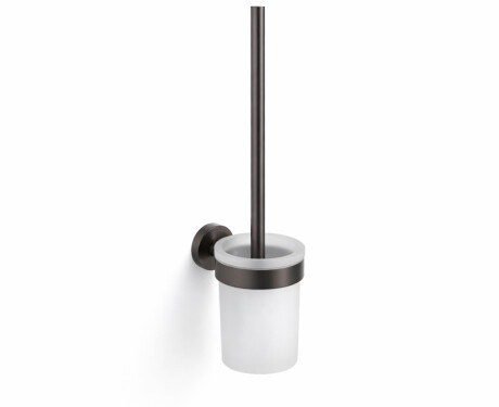 CLASSIC—Wall-mounted toilet brush / frosted glass holder / brushed graphite