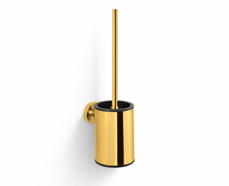 CLASSIC—Low-profile wall-mounted toilet brush / metal holder, plastic brush head / glossy gold