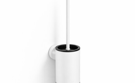 CLASSIC—Low-profile wall-mounted toilet brush / metal holder, plastic brush head / matte white