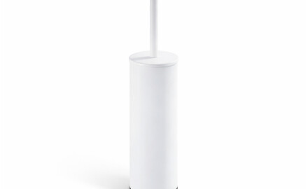 CLASSIC—Tall freestanding toilet brush / metal container, plastic brush head / matte white
