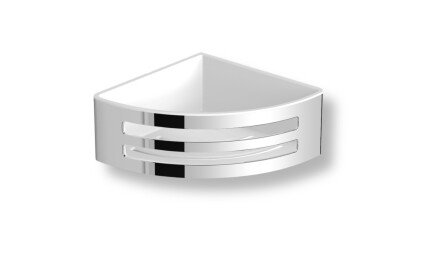 16x16x6 Corner Basket / Polished Steel / White Plastic Liner