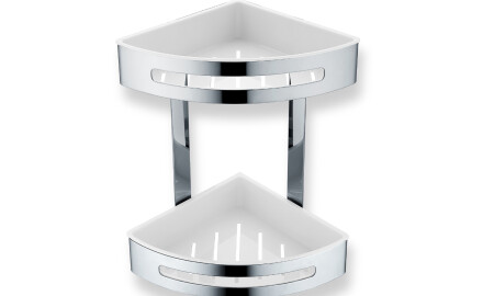 Double Corner Basket / Polished Steel / White Plastic Inserts
