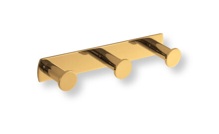 Wide towel rack - 3 towel hooks / glossy gold