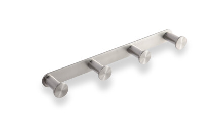 Wide towel rack - 4 towel hooks / brushed steel
