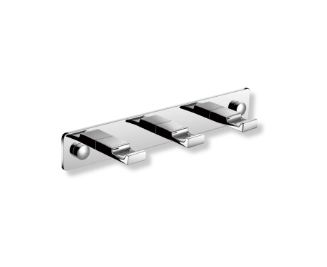 Towel rack - 3 flat towel hooks / chrome