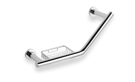 Ø25 Angled Bathroom Towel Rack with Basket / Chrome