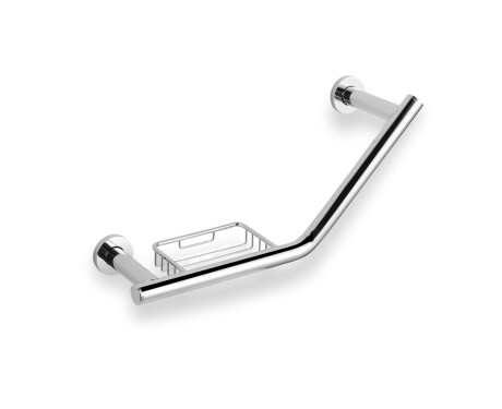 Ø25 Angled Bathroom Towel Rack with Basket / Chrome