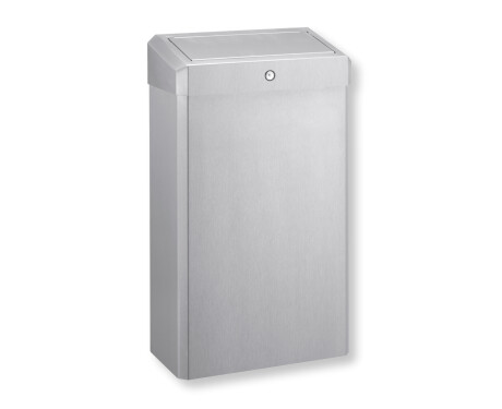 30-liter trash can with a hinged lid, R1 series / brushed stainless steel