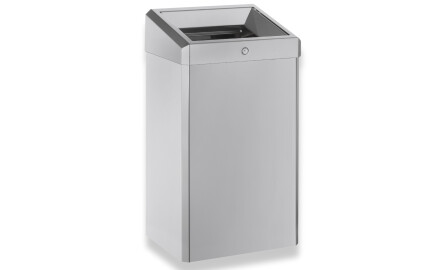 49-liter trash can with open lid, R1 series / brushed stainless steel