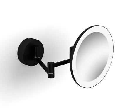 3x magnifying cosmetic mirror, round, with warm/cool LED lighting, tiltable, dual-arm design / matte black