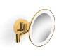 3x magnifying cosmetic mirror, round, with warm/cool LED lighting, tiltable, dual-arm design / glossy gold